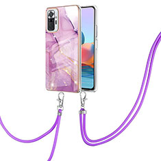 Handyhülle Silikon Hülle Gummi Schutzhülle Flexible Modisch Muster mit Schlüsselband Lanyard Y05B für Xiaomi Redmi Note 10 Pro Max Helles Lila