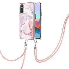 Handyhülle Silikon Hülle Gummi Schutzhülle Flexible Modisch Muster mit Schlüsselband Lanyard Y05B für Xiaomi Redmi Note 10 Pro Max Rosa