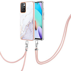 Handyhülle Silikon Hülle Gummi Schutzhülle Flexible Modisch Muster mit Schlüsselband Lanyard Y05B für Xiaomi Redmi Note 11 4G (2021) Weiß