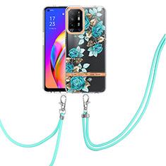 Handyhülle Silikon Hülle Gummi Schutzhülle Flexible Modisch Muster mit Schlüsselband Lanyard Y06B für Oppo A94 5G Cyan