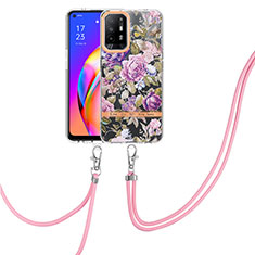 Handyhülle Silikon Hülle Gummi Schutzhülle Flexible Modisch Muster mit Schlüsselband Lanyard Y06B für Oppo A94 5G Helles Lila