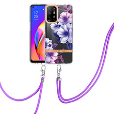 Handyhülle Silikon Hülle Gummi Schutzhülle Flexible Modisch Muster mit Schlüsselband Lanyard Y06B für Oppo F19 Pro+ Plus 5G Violett