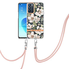 Handyhülle Silikon Hülle Gummi Schutzhülle Flexible Modisch Muster mit Schlüsselband Lanyard Y06B für Oppo Reno6 5G Weiß