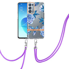 Handyhülle Silikon Hülle Gummi Schutzhülle Flexible Modisch Muster mit Schlüsselband Lanyard Y06B für Oppo Reno6 Pro 5G Blau