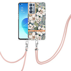 Handyhülle Silikon Hülle Gummi Schutzhülle Flexible Modisch Muster mit Schlüsselband Lanyard Y06B für Oppo Reno6 Pro 5G Weiß