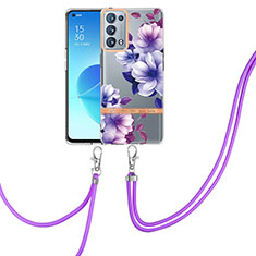 Handyhülle Silikon Hülle Gummi Schutzhülle Flexible Modisch Muster mit Schlüsselband Lanyard Y06B für Oppo Reno6 Pro+ Plus 5G Violett