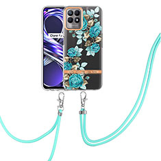 Handyhülle Silikon Hülle Gummi Schutzhülle Flexible Modisch Muster mit Schlüsselband Lanyard Y06B für Realme 8i Cyan