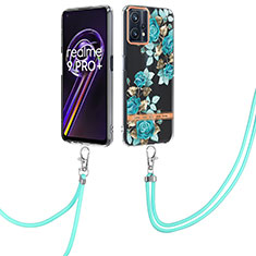 Handyhülle Silikon Hülle Gummi Schutzhülle Flexible Modisch Muster mit Schlüsselband Lanyard Y06B für Realme 9 4G Cyan