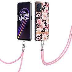 Handyhülle Silikon Hülle Gummi Schutzhülle Flexible Modisch Muster mit Schlüsselband Lanyard Y06B für Realme 9 4G Rosa