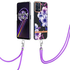 Handyhülle Silikon Hülle Gummi Schutzhülle Flexible Modisch Muster mit Schlüsselband Lanyard Y06B für Realme 9 4G Violett