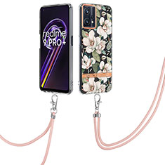 Handyhülle Silikon Hülle Gummi Schutzhülle Flexible Modisch Muster mit Schlüsselband Lanyard Y06B für Realme 9 4G Weiß