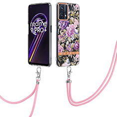 Handyhülle Silikon Hülle Gummi Schutzhülle Flexible Modisch Muster mit Schlüsselband Lanyard Y06B für Realme 9 Pro 5G Helles Lila