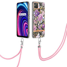 Handyhülle Silikon Hülle Gummi Schutzhülle Flexible Modisch Muster mit Schlüsselband Lanyard Y06B für Realme C21Y Helles Lila