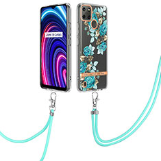 Handyhülle Silikon Hülle Gummi Schutzhülle Flexible Modisch Muster mit Schlüsselband Lanyard Y06B für Realme C25Y Cyan