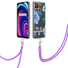 Handyhülle Silikon Hülle Gummi Schutzhülle Flexible Modisch Muster mit Schlüsselband Lanyard Y06B für Realme C25Y India Blau