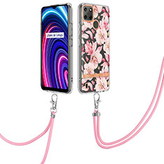 Handyhülle Silikon Hülle Gummi Schutzhülle Flexible Modisch Muster mit Schlüsselband Lanyard Y06B für Realme C25Y India Rosa