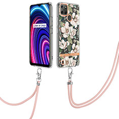 Handyhülle Silikon Hülle Gummi Schutzhülle Flexible Modisch Muster mit Schlüsselband Lanyard Y06B für Realme C25Y India Weiß