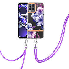 Handyhülle Silikon Hülle Gummi Schutzhülle Flexible Modisch Muster mit Schlüsselband Lanyard Y06B für Realme Narzo 50 4G Violett