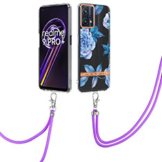 Handyhülle Silikon Hülle Gummi Schutzhülle Flexible Modisch Muster mit Schlüsselband Lanyard Y06B für Realme Narzo 50 Pro 5G Blau