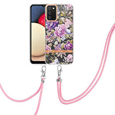 Handyhülle Silikon Hülle Gummi Schutzhülle Flexible Modisch Muster mit Schlüsselband Lanyard Y06B für Samsung Galaxy A02s Helles Lila