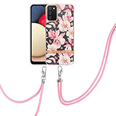 Handyhülle Silikon Hülle Gummi Schutzhülle Flexible Modisch Muster mit Schlüsselband Lanyard Y06B für Samsung Galaxy A02s Rosa