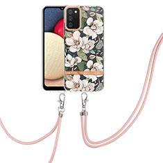 Handyhülle Silikon Hülle Gummi Schutzhülle Flexible Modisch Muster mit Schlüsselband Lanyard Y06B für Samsung Galaxy A02s Weiß