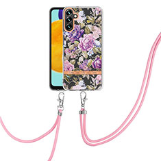 Handyhülle Silikon Hülle Gummi Schutzhülle Flexible Modisch Muster mit Schlüsselband Lanyard Y06B für Samsung Galaxy A04s Helles Lila