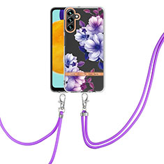 Handyhülle Silikon Hülle Gummi Schutzhülle Flexible Modisch Muster mit Schlüsselband Lanyard Y06B für Samsung Galaxy A04s Violett