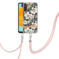 Handyhülle Silikon Hülle Gummi Schutzhülle Flexible Modisch Muster mit Schlüsselband Lanyard Y06B für Samsung Galaxy A04s Weiß