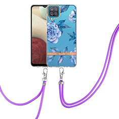 Handyhülle Silikon Hülle Gummi Schutzhülle Flexible Modisch Muster mit Schlüsselband Lanyard Y06B für Samsung Galaxy A12 5G Blau