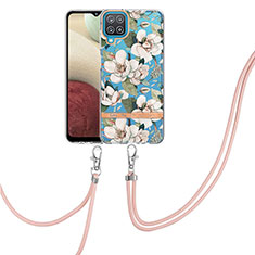 Handyhülle Silikon Hülle Gummi Schutzhülle Flexible Modisch Muster mit Schlüsselband Lanyard Y06B für Samsung Galaxy A12 Nacho Weiß