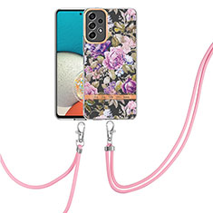 Handyhülle Silikon Hülle Gummi Schutzhülle Flexible Modisch Muster mit Schlüsselband Lanyard Y06B für Samsung Galaxy A13 4G Helles Lila