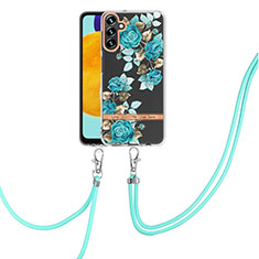 Handyhülle Silikon Hülle Gummi Schutzhülle Flexible Modisch Muster mit Schlüsselband Lanyard Y06B für Samsung Galaxy A13 5G Cyan