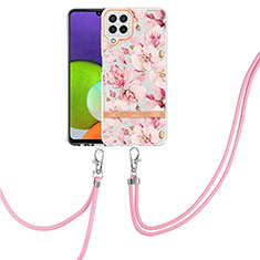 Handyhülle Silikon Hülle Gummi Schutzhülle Flexible Modisch Muster mit Schlüsselband Lanyard Y06B für Samsung Galaxy A22 4G Rosa
