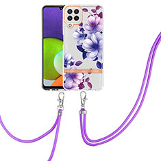 Handyhülle Silikon Hülle Gummi Schutzhülle Flexible Modisch Muster mit Schlüsselband Lanyard Y06B für Samsung Galaxy A22 4G Violett