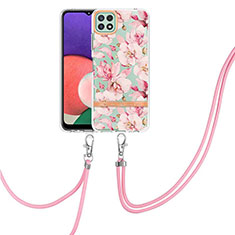 Handyhülle Silikon Hülle Gummi Schutzhülle Flexible Modisch Muster mit Schlüsselband Lanyard Y06B für Samsung Galaxy A22 5G Rosa