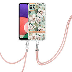 Handyhülle Silikon Hülle Gummi Schutzhülle Flexible Modisch Muster mit Schlüsselband Lanyard Y06B für Samsung Galaxy A22 5G Weiß