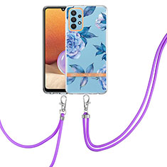 Handyhülle Silikon Hülle Gummi Schutzhülle Flexible Modisch Muster mit Schlüsselband Lanyard Y06B für Samsung Galaxy A32 4G Blau