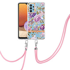 Handyhülle Silikon Hülle Gummi Schutzhülle Flexible Modisch Muster mit Schlüsselband Lanyard Y06B für Samsung Galaxy A32 4G Helles Lila