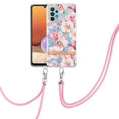 Handyhülle Silikon Hülle Gummi Schutzhülle Flexible Modisch Muster mit Schlüsselband Lanyard Y06B für Samsung Galaxy A32 4G Rosa