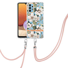 Handyhülle Silikon Hülle Gummi Schutzhülle Flexible Modisch Muster mit Schlüsselband Lanyard Y06B für Samsung Galaxy A32 4G Weiß