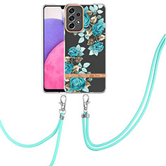 Handyhülle Silikon Hülle Gummi Schutzhülle Flexible Modisch Muster mit Schlüsselband Lanyard Y06B für Samsung Galaxy A33 5G Cyan