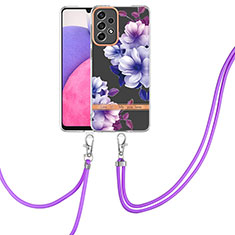 Handyhülle Silikon Hülle Gummi Schutzhülle Flexible Modisch Muster mit Schlüsselband Lanyard Y06B für Samsung Galaxy A33 5G Violett