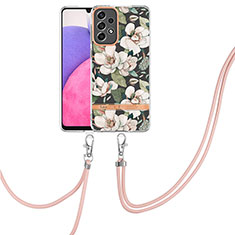 Handyhülle Silikon Hülle Gummi Schutzhülle Flexible Modisch Muster mit Schlüsselband Lanyard Y06B für Samsung Galaxy A33 5G Weiß