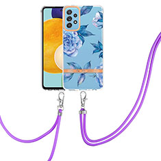 Handyhülle Silikon Hülle Gummi Schutzhülle Flexible Modisch Muster mit Schlüsselband Lanyard Y06B für Samsung Galaxy A52 4G Blau