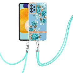 Handyhülle Silikon Hülle Gummi Schutzhülle Flexible Modisch Muster mit Schlüsselband Lanyard Y06B für Samsung Galaxy A52 4G Cyan