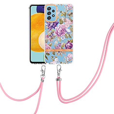 Handyhülle Silikon Hülle Gummi Schutzhülle Flexible Modisch Muster mit Schlüsselband Lanyard Y06B für Samsung Galaxy A52 4G Helles Lila