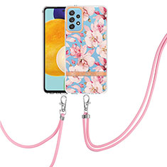 Handyhülle Silikon Hülle Gummi Schutzhülle Flexible Modisch Muster mit Schlüsselband Lanyard Y06B für Samsung Galaxy A52 4G Rosa