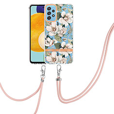 Handyhülle Silikon Hülle Gummi Schutzhülle Flexible Modisch Muster mit Schlüsselband Lanyard Y06B für Samsung Galaxy A52 5G Weiß