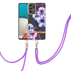 Handyhülle Silikon Hülle Gummi Schutzhülle Flexible Modisch Muster mit Schlüsselband Lanyard Y06B für Samsung Galaxy A53 5G Violett